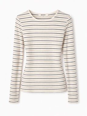 Boden Striped Ribbed Top Parisian Chic Quiet Luxury Coastal Classic-Sz 4